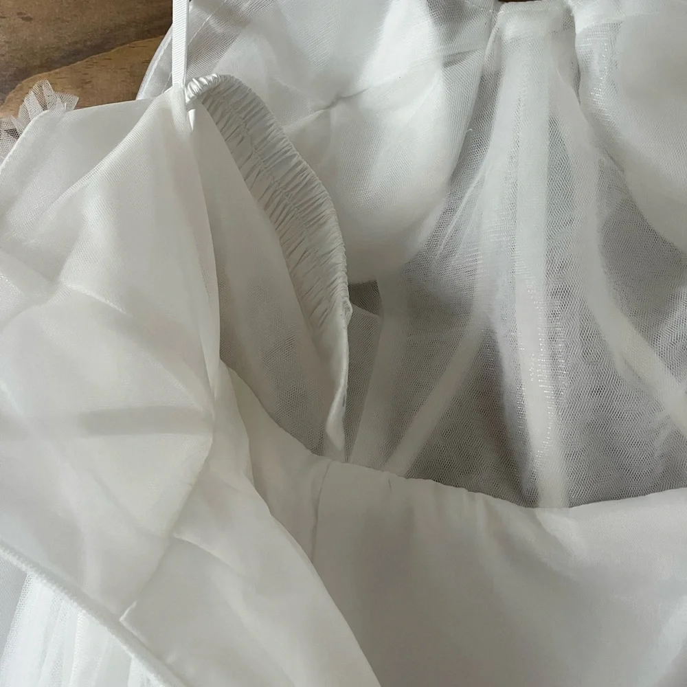 White Strapless Gown with Sheer Sleeves - Picture 6 of 6